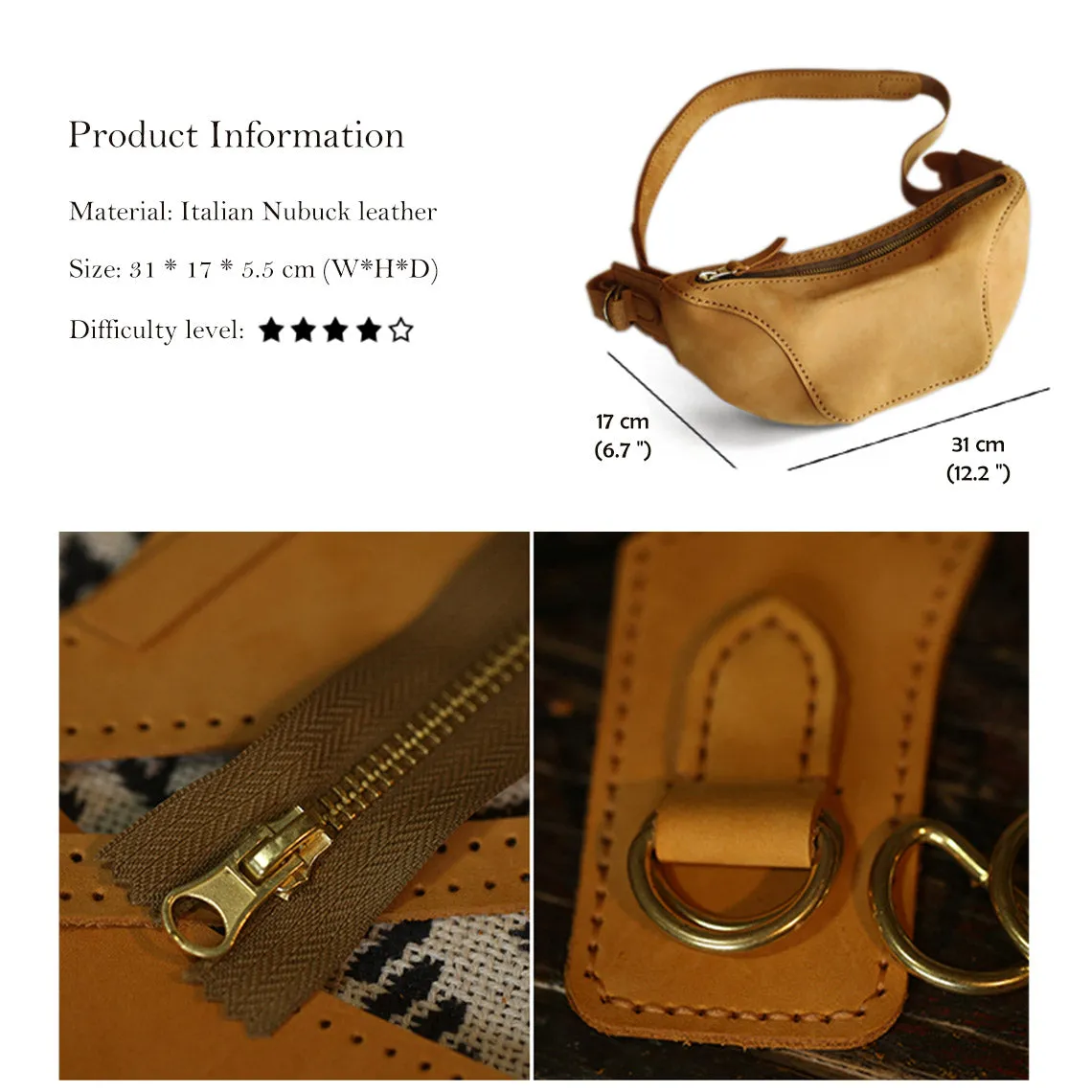 Nubuck Leather Fanny Pack Bum Bag DIY Kit