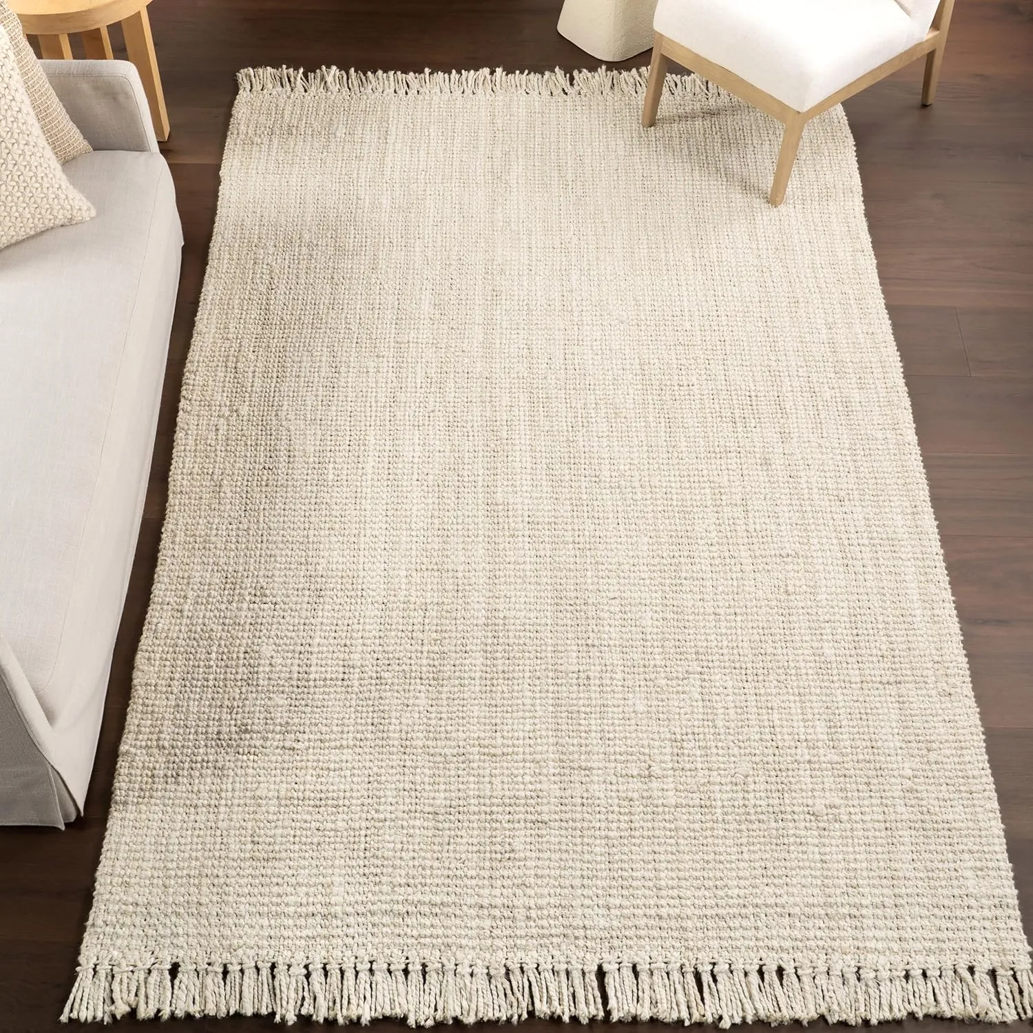 nuLOOM 8x11 Daniela Jute Tassel Hand Woven Area Rug, Off White, Solid Chunky Farmhouse Design, Natural Fiber, For Bedroom, Dining Room, Living Room, Hallway, Office, Entryway