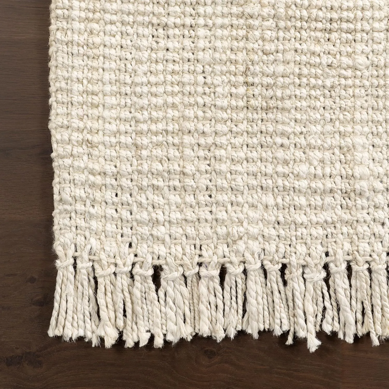 nuLOOM 8x11 Daniela Jute Tassel Hand Woven Area Rug, Off White, Solid Chunky Farmhouse Design, Natural Fiber, For Bedroom, Dining Room, Living Room, Hallway, Office, Entryway