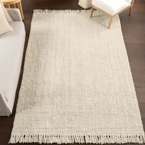 nuLOOM 8x11 Daniela Jute Tassel Hand Woven Area Rug, Off White, Solid Chunky Farmhouse Design, Natural Fiber, For Bedroom, Dining Room, Living Room, Hallway, Office, Entryway