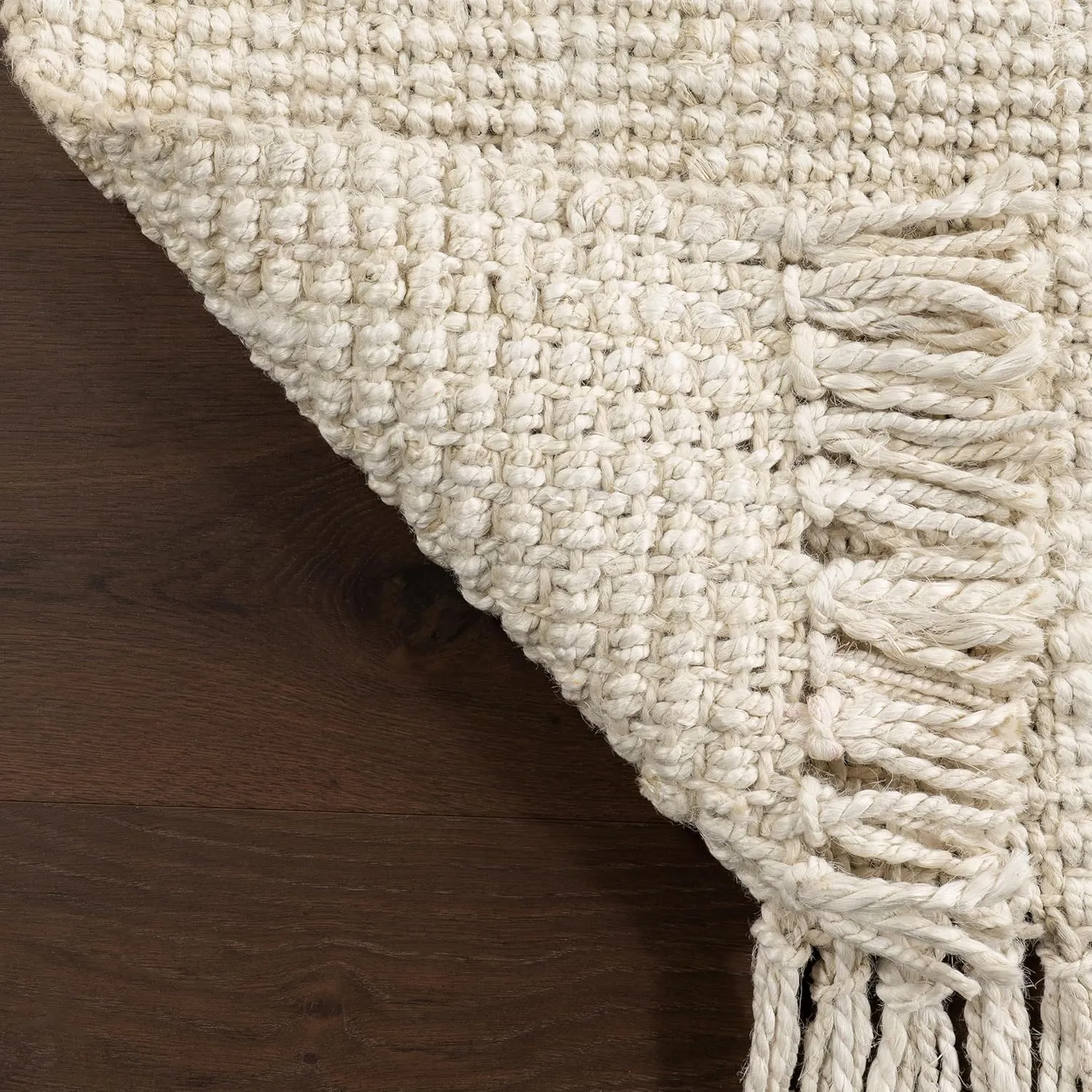 nuLOOM 8x11 Daniela Jute Tassel Hand Woven Area Rug, Off White, Solid Chunky Farmhouse Design, Natural Fiber, For Bedroom, Dining Room, Living Room, Hallway, Office, Entryway