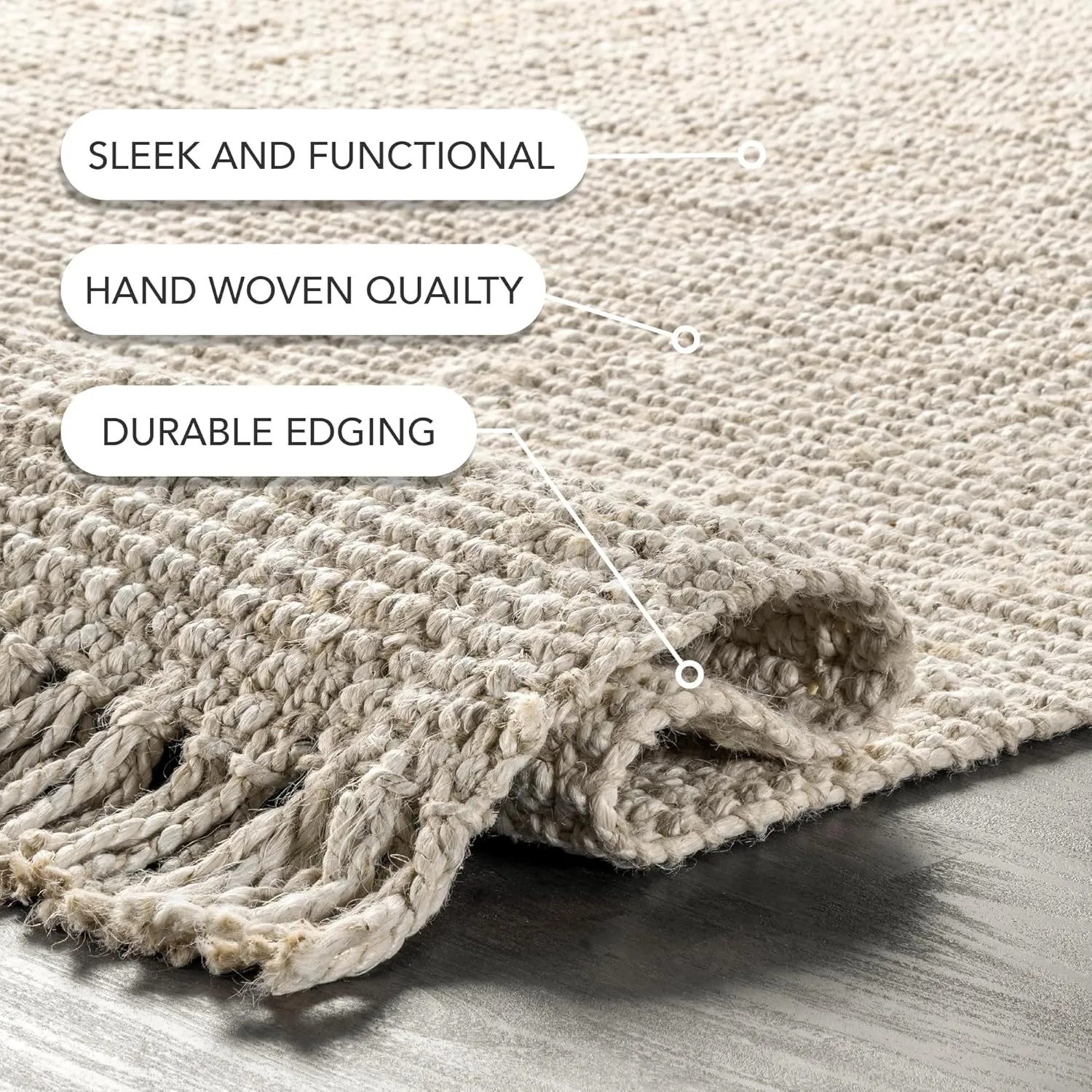 nuLOOM 8x11 Daniela Jute Tassel Hand Woven Area Rug, Off White, Solid Chunky Farmhouse Design, Natural Fiber, For Bedroom, Dining Room, Living Room, Hallway, Office, Entryway