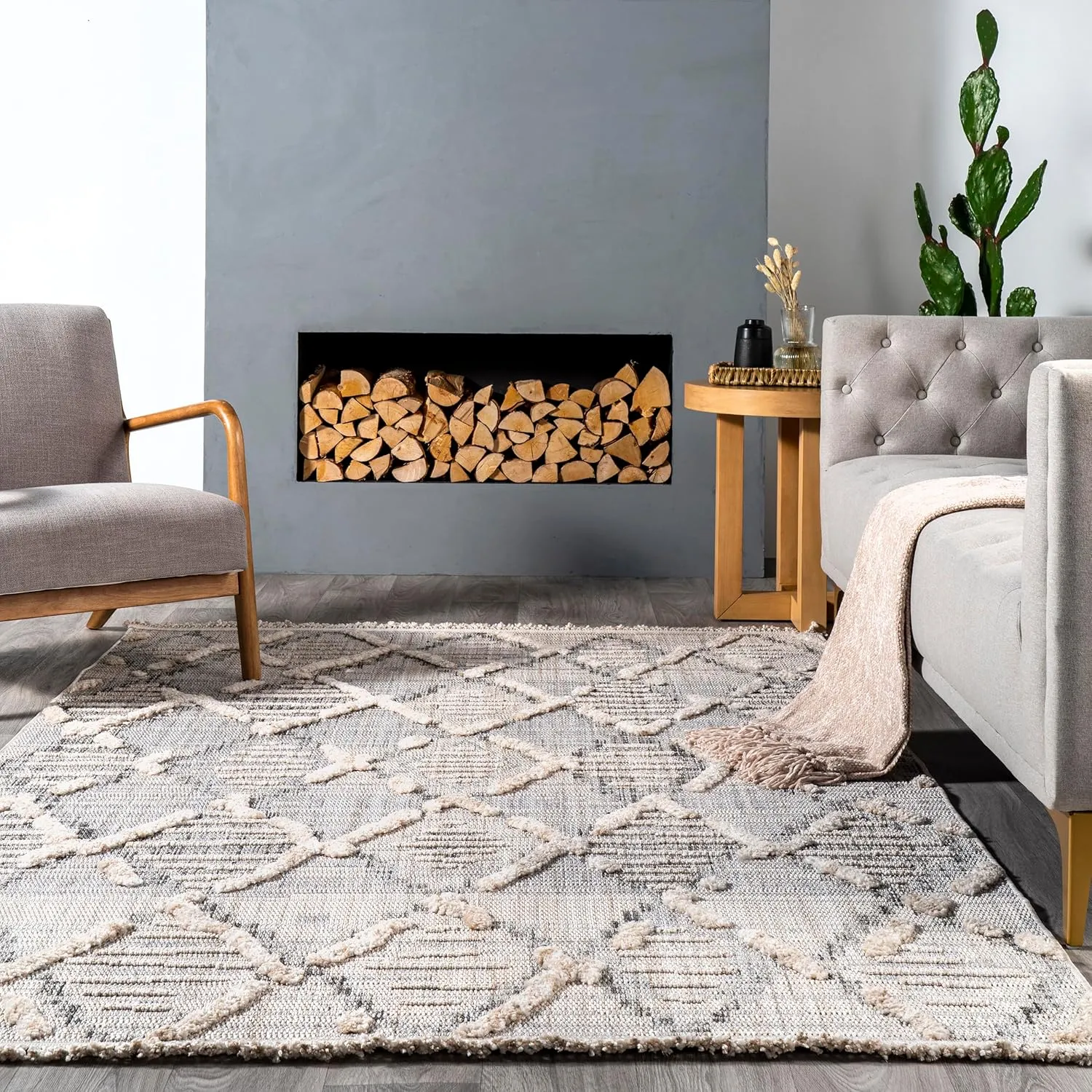 nuLOOM Marni Bohemian Diamond Knotted Tasseled Area Rug, 5x8, Light Grey