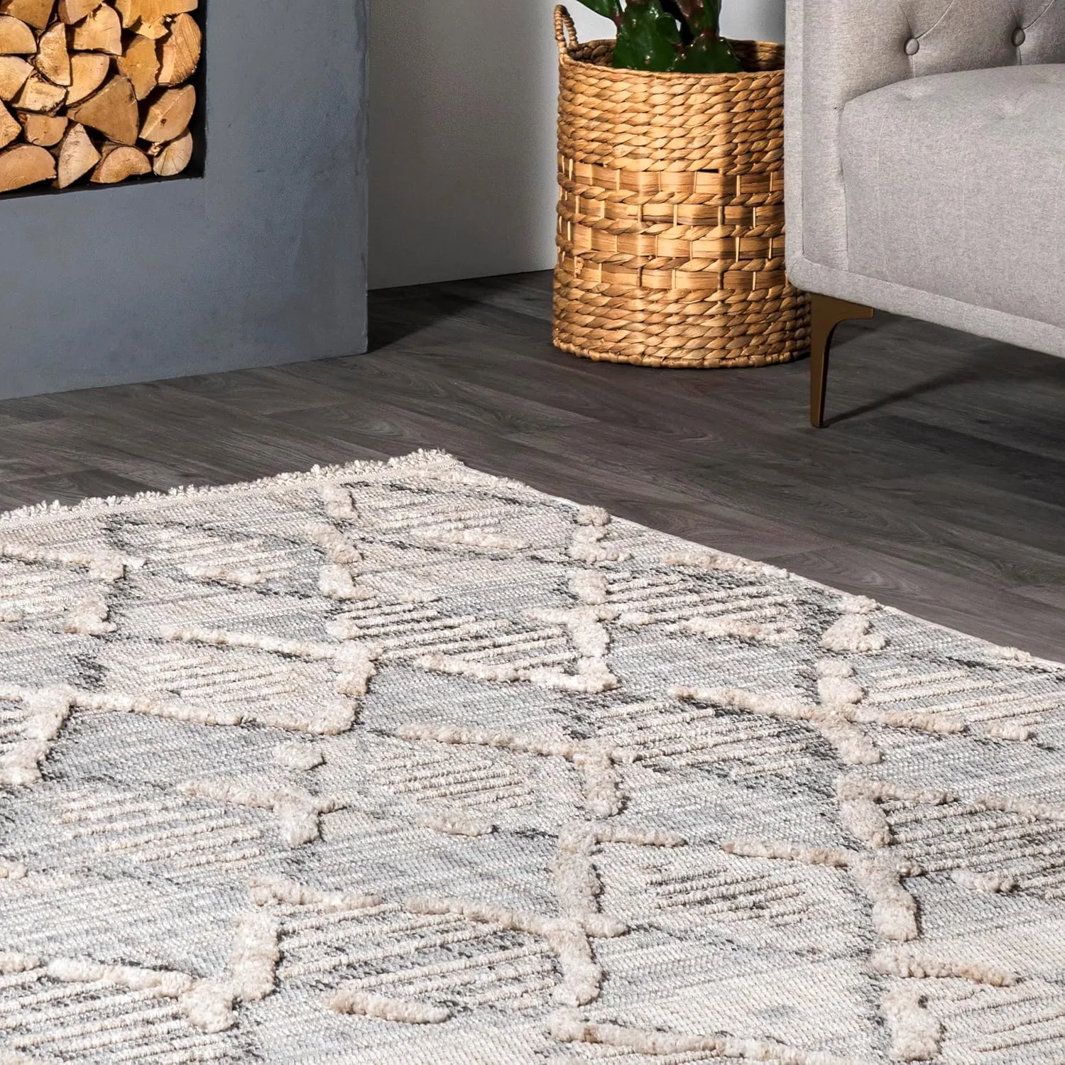 nuLOOM Marni Bohemian Diamond Knotted Tasseled Area Rug, 5x8, Light Grey