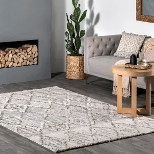 nuLOOM Marni Bohemian Diamond Knotted Tasseled Area Rug, 5x8, Light Grey