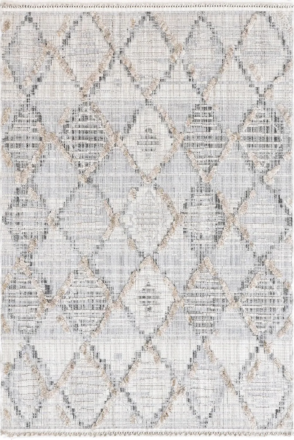 nuLOOM Marni Bohemian Diamond Knotted Tasseled Area Rug, 5x8, Light Grey