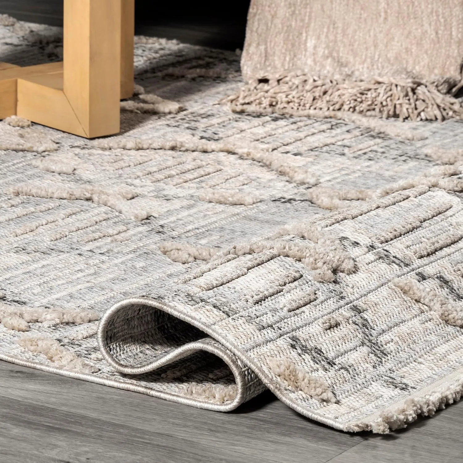 nuLOOM Marni Bohemian Diamond Knotted Tasseled Area Rug, 5x8, Light Grey