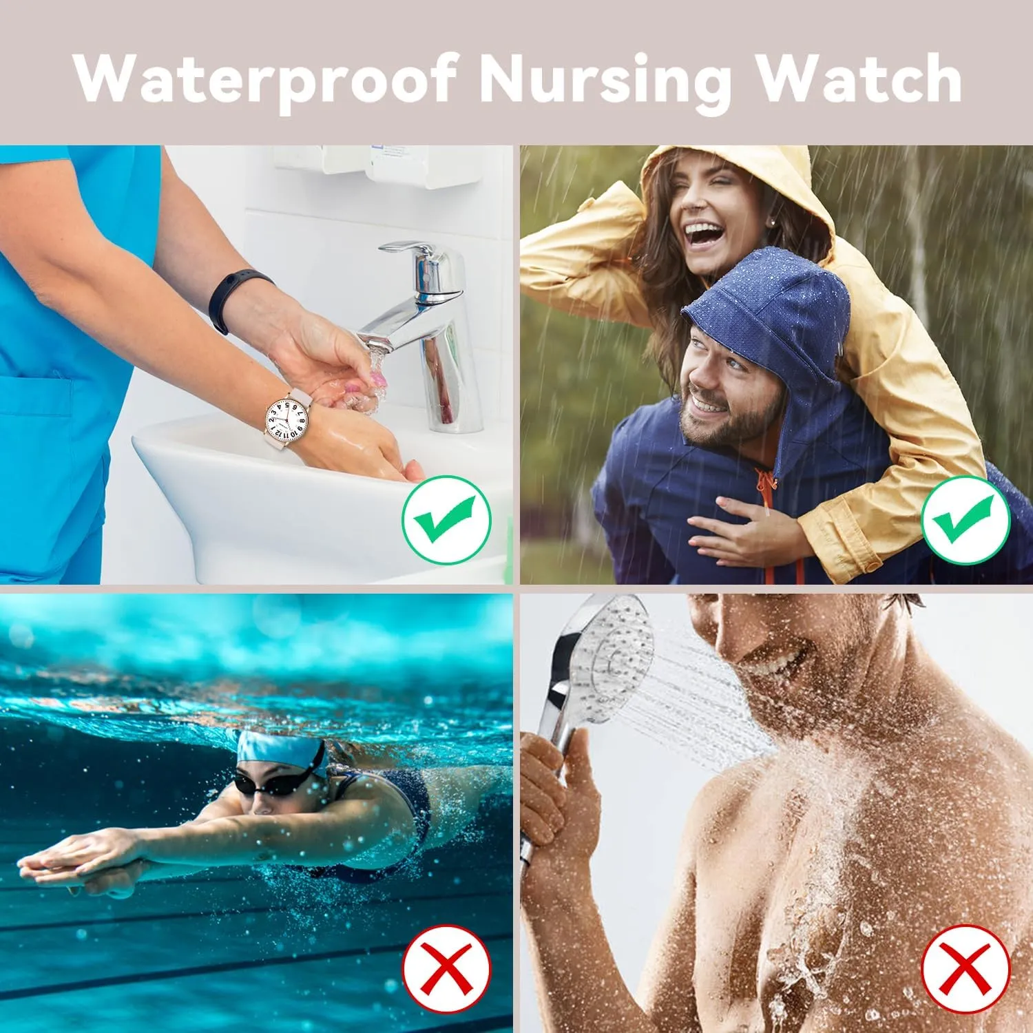 Nurse Watch for Nurses Doctors Women Men,Waterproof Analog Watches with Luminous Dial and Japanese Quartz Movement,Easy to Read Military Time Watch with Second Hand, 12/24 Hours,Silicone Band