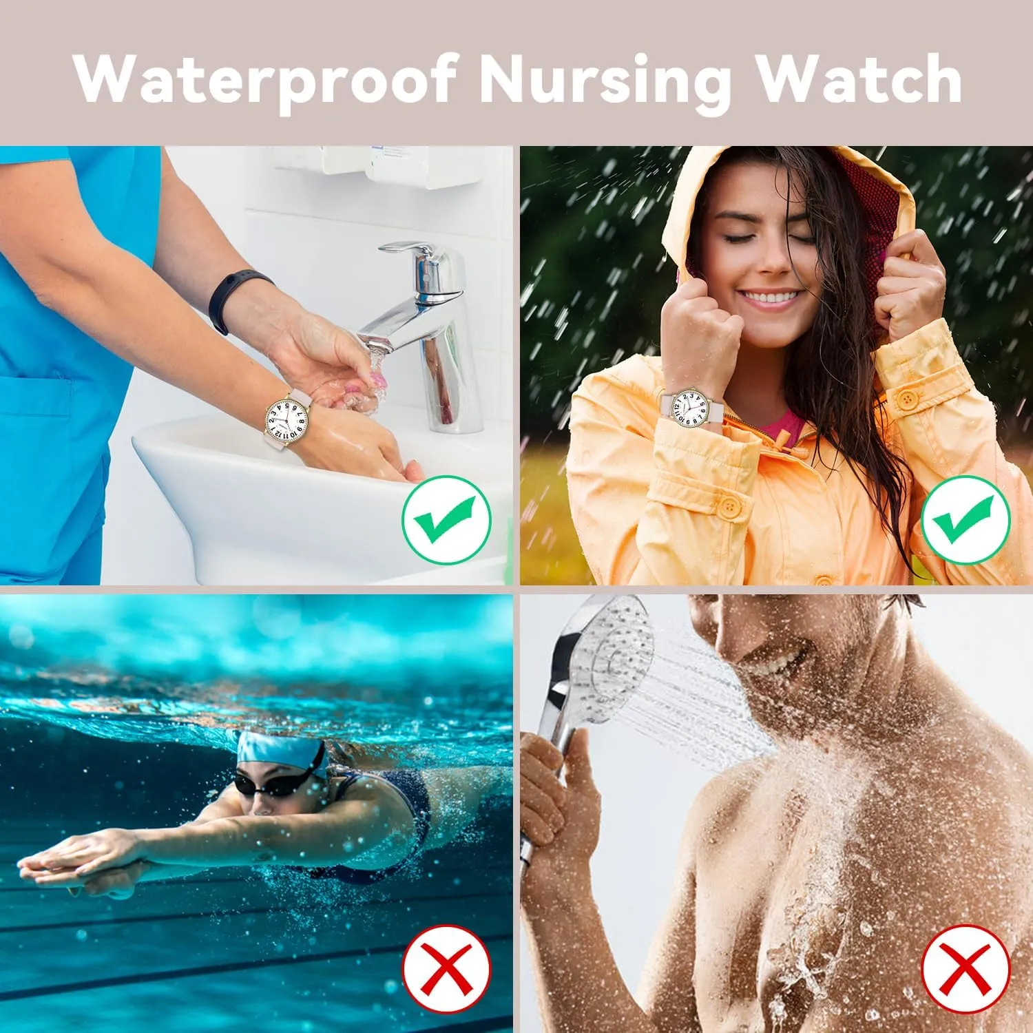 Nurse Watch for Nurses Doctors Women Men,Waterproof Analog Watches with Luminous Dial and Japanese Quartz Movement,Easy to Read Military Time Watch with Second Hand, 12/24 Hours,Silicone Band
