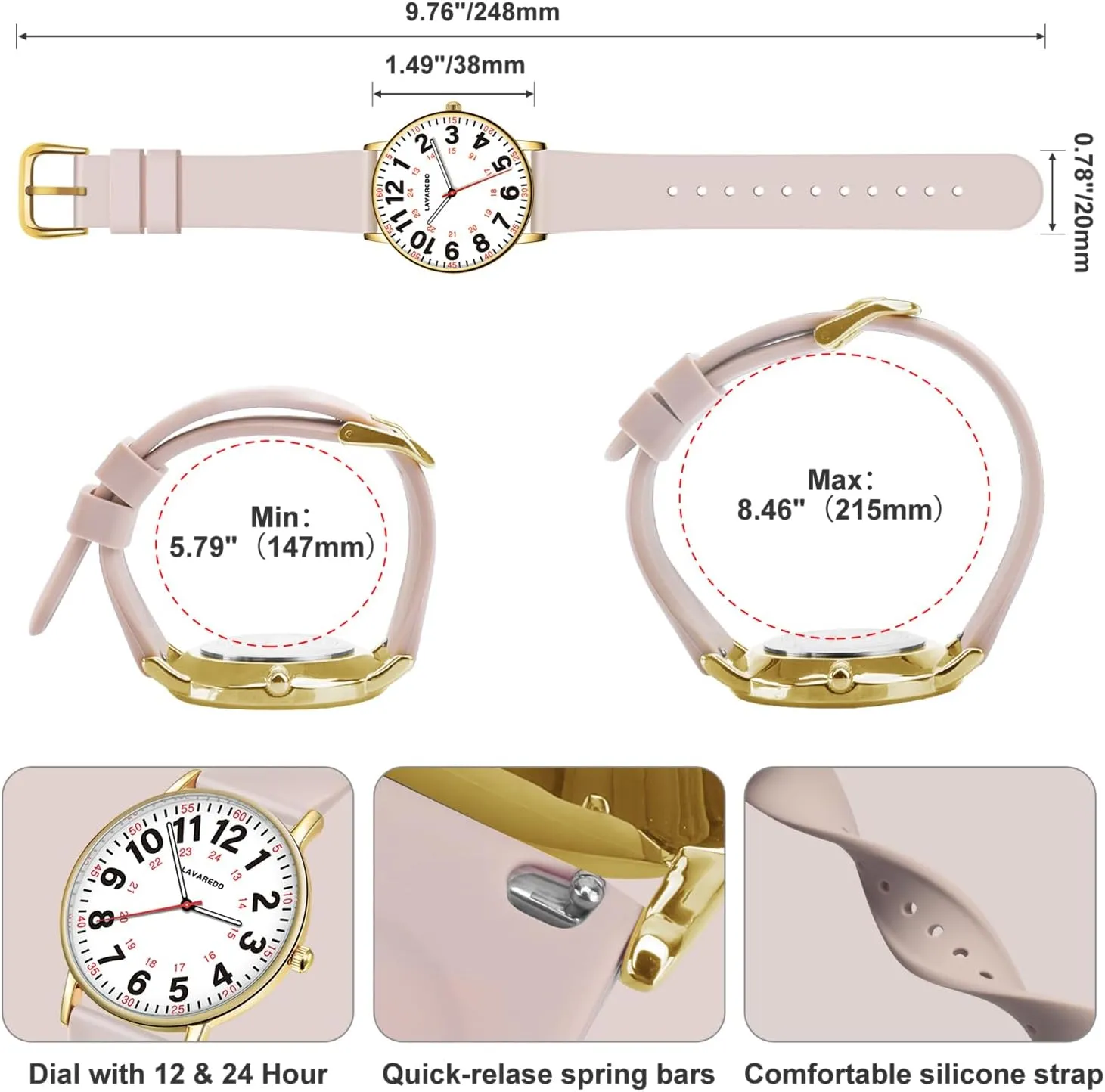 Nurse Watch for Nurses Doctors Women Men,Waterproof Analog Watches with Luminous Dial and Japanese Quartz Movement,Easy to Read Military Time Watch with Second Hand, 12/24 Hours,Silicone Band