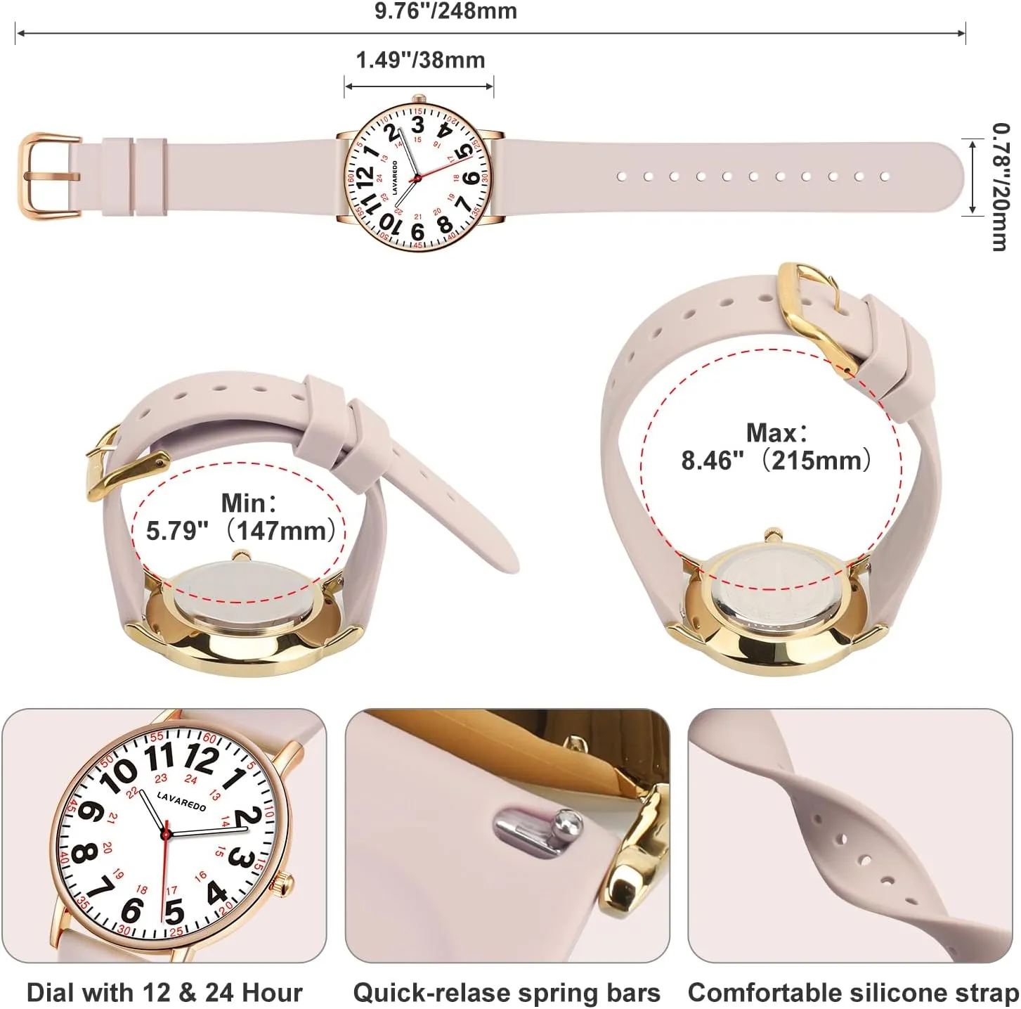 Nurse Watch for Nurses Doctors Women Men,Waterproof Analog Watches with Luminous Dial and Japanese Quartz Movement,Easy to Read Military Time Watch with Second Hand, 12/24 Hours,Silicone Band
