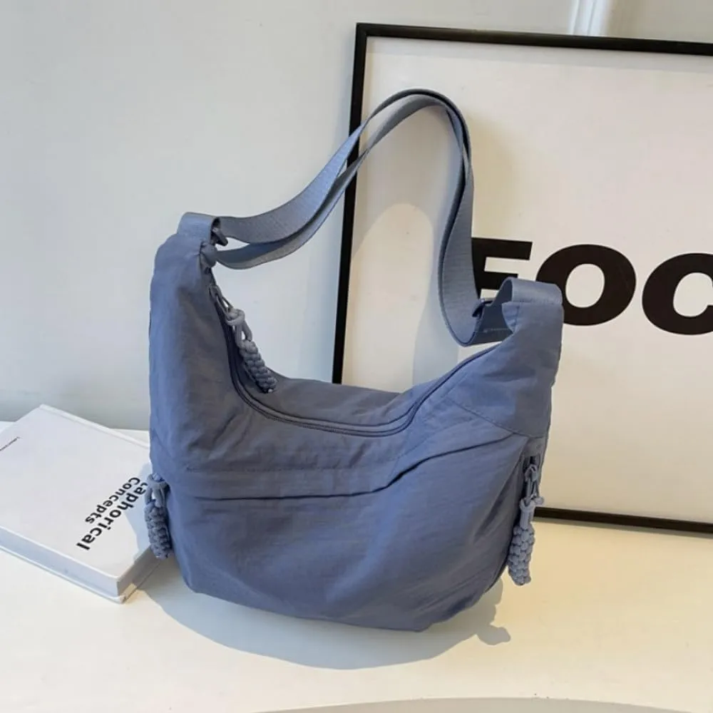 Nylon Crossbody Bags for Women, Trendy Medium Crescent Bag, Lightweight Woman Over Shoulder Purse with Zipper