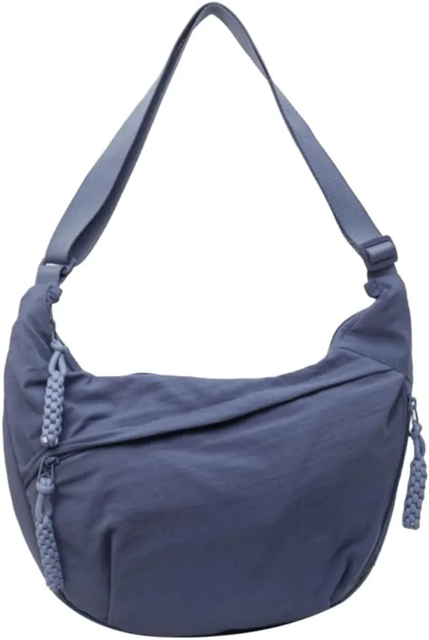 Nylon Crossbody Bags for Women, Trendy Medium Crescent Bag, Lightweight Woman Over Shoulder Purse with Zipper