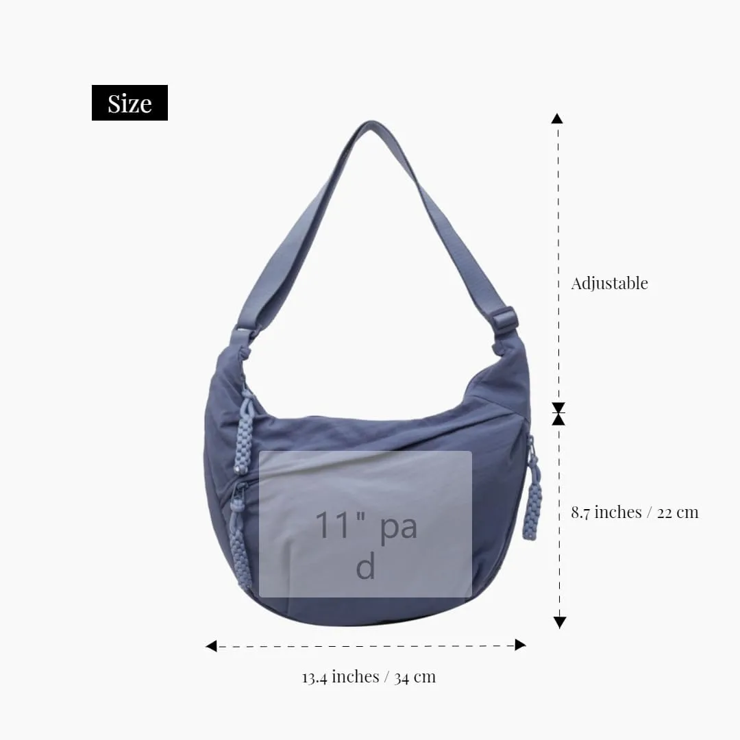 Nylon Crossbody Bags for Women, Trendy Medium Crescent Bag, Lightweight Woman Over Shoulder Purse with Zipper