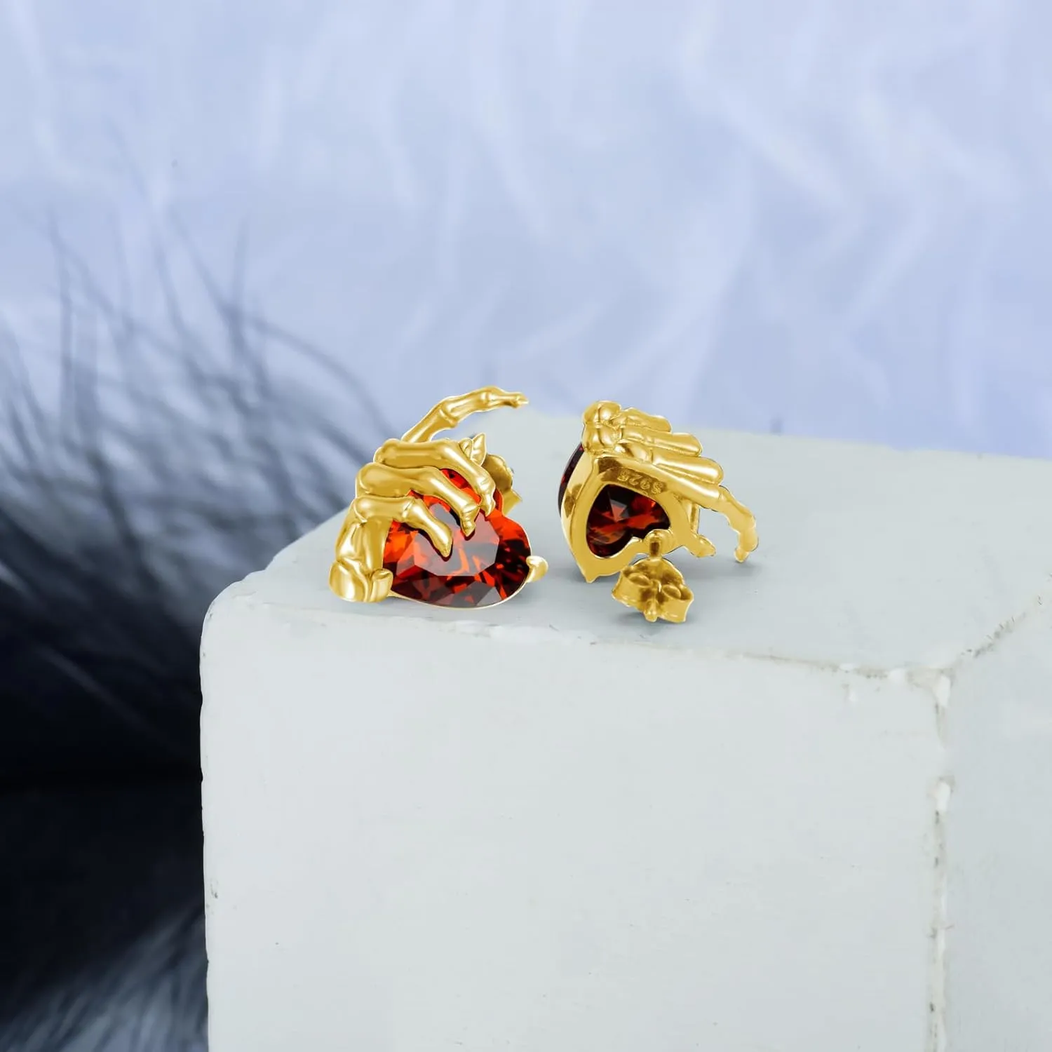 OHAYOO Skeleton Hand Earrings 925 Sterling Silver Skull Earrings Halloween Stud Earrings Gothic Jewelry Gifts for Women Men