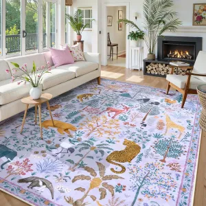 OJIA Animal Washable Area Rug 8x10, Boho Rugs for Living Room Playroom 8 x 10 Kids Bedroom Rugs, Non-Slip Ultra-Thin Indoor Large Floor Carpet for Dining Room Nursery Farmhouse
