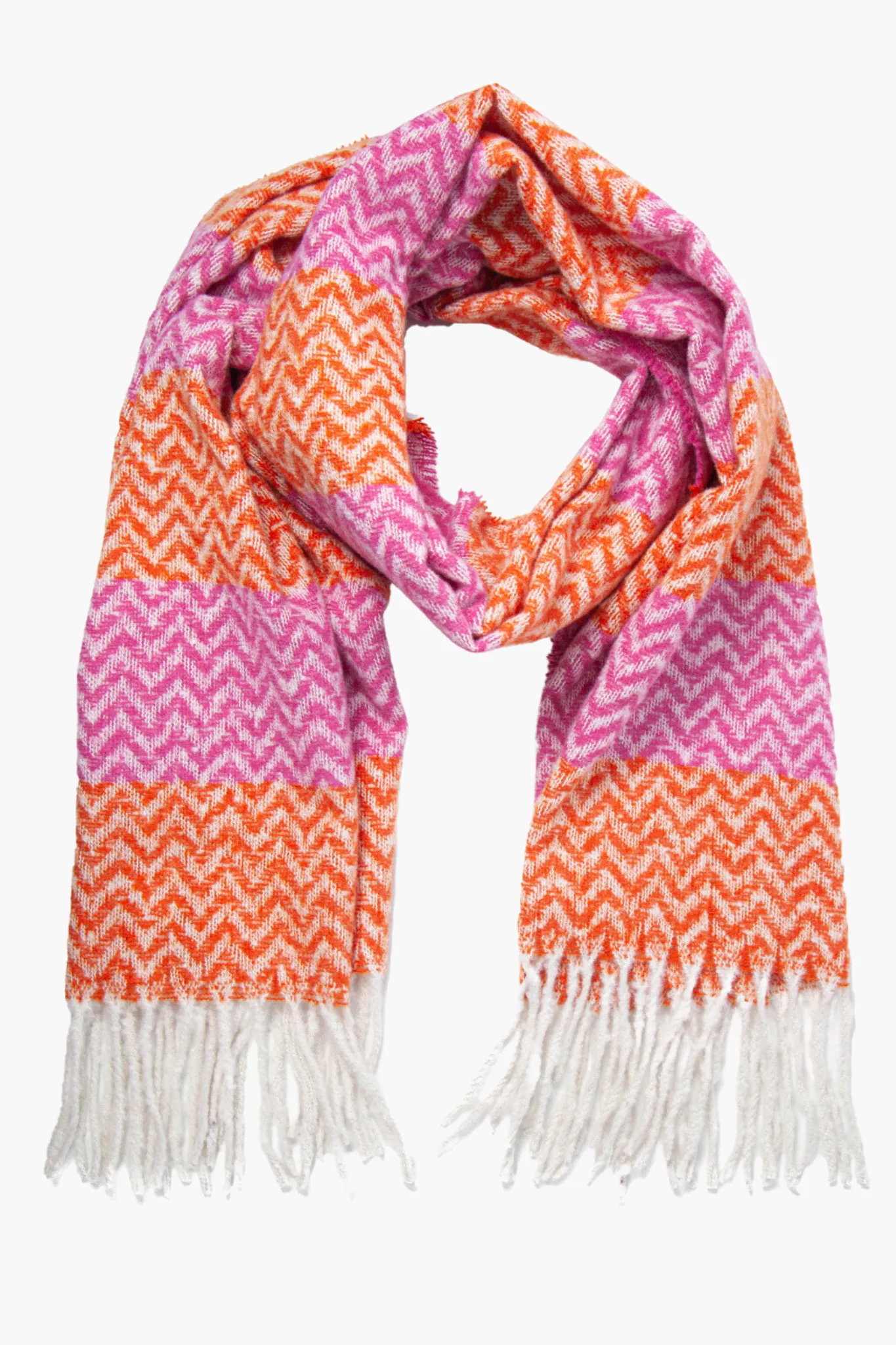 Orange Fuchsia Colourblock Striped Heavyweight Scarf