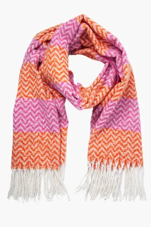 Orange Fuchsia Colourblock Striped Heavyweight Scarf