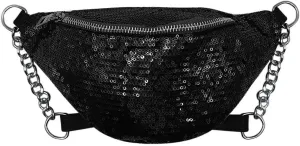 Orityle Bling Sequins Fanny Waist Pack Glitter Shoulder Chest Bag with Adjustable Belt for Women Girl
