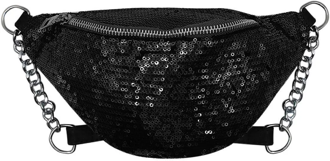 Orityle Bling Sequins Fanny Waist Pack Glitter Shoulder Chest Bag with Adjustable Belt for Women Girl