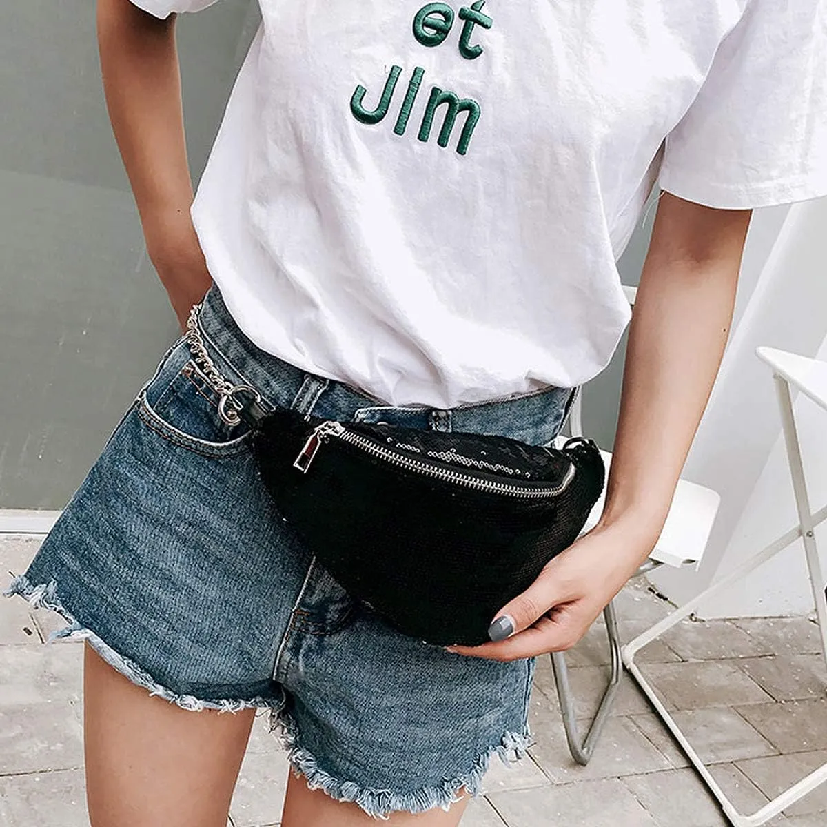 Orityle Bling Sequins Fanny Waist Pack Glitter Shoulder Chest Bag with Adjustable Belt for Women Girl