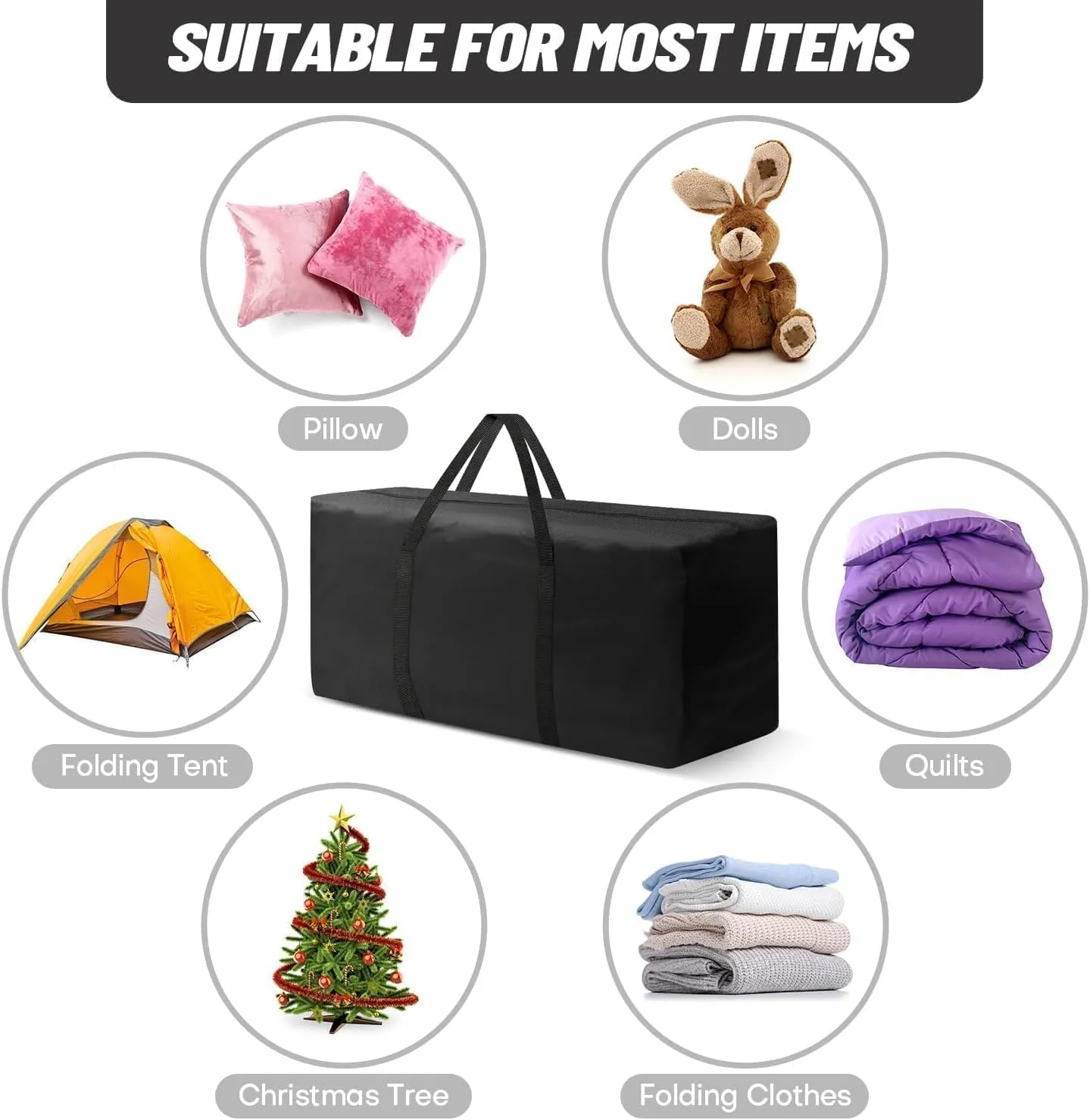 Outdoor Cushion Storage Bags 48 Inch Waterproof Extra-Large Patio Cushion Storage with Zipper & Padded Handle for Patio Furniture Christmas Tree