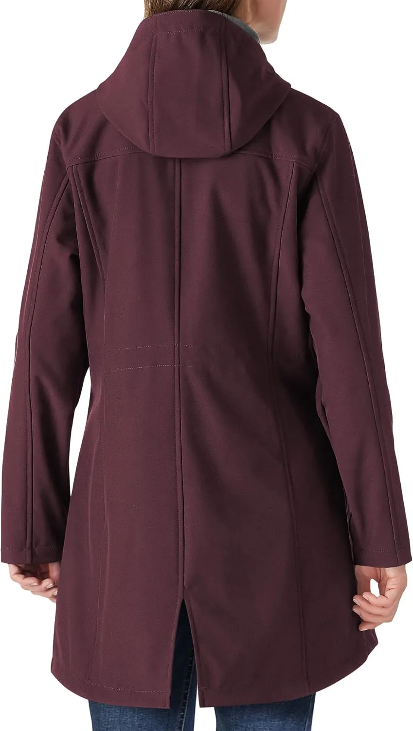 Outdoor Ventures Women's Lightweight Waterproof Fleece Lined Hooded Softshell Rain Jacket, Warm Windbreaker Long Coat