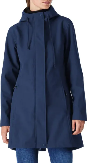 Outdoor Ventures Women's Lightweight Waterproof Fleece Lined Hooded Softshell Rain Jacket, Warm Windbreaker Long Coat