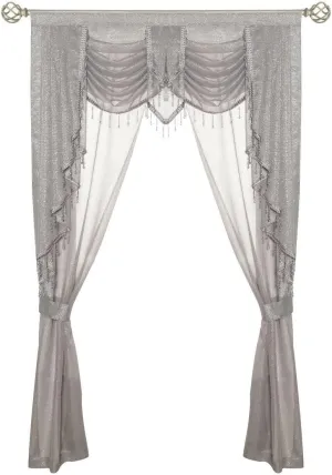 Overstock Kate Aurora Ultra Glam Beaded Sparkly Sheer Window in a Bag Curtain Set - 58 in. W x 84 in. - 58 in. W x 84 in. Grey