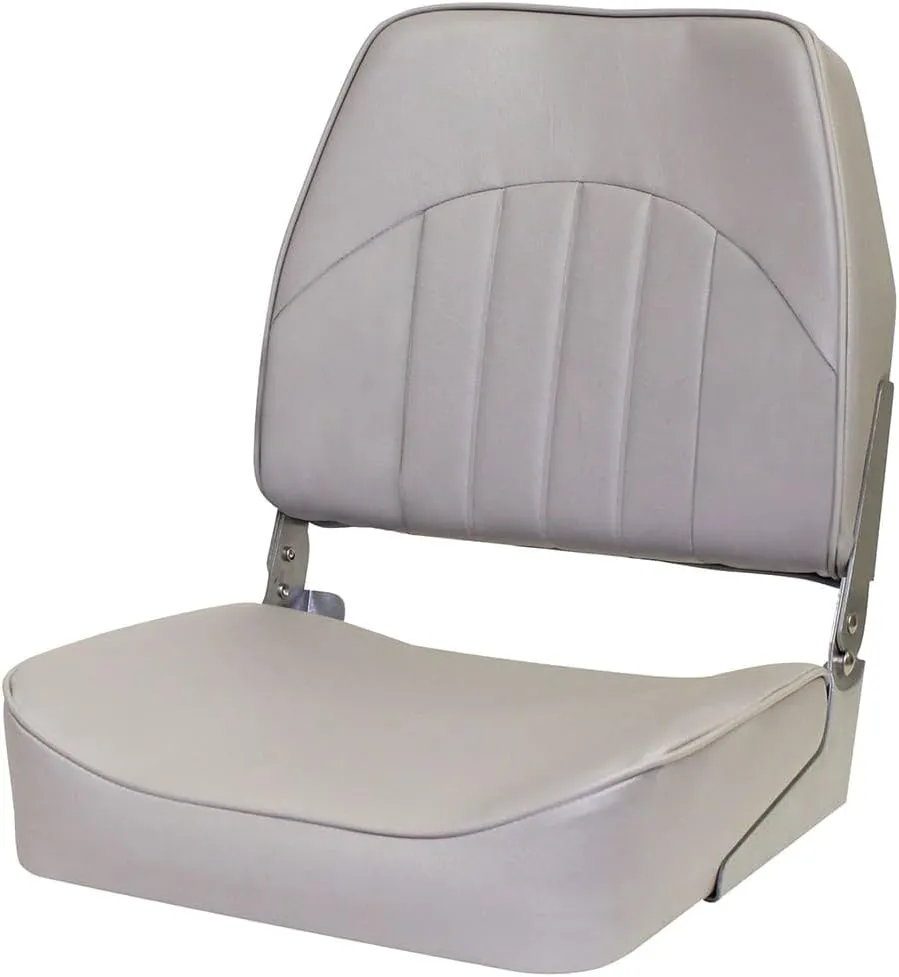 Overton's Economy Low-Back Fishing Seat – Embossed Center Panel, Injection-Molded Frame, UV-Protected Marine Vinyl, 200 lb Capacity
