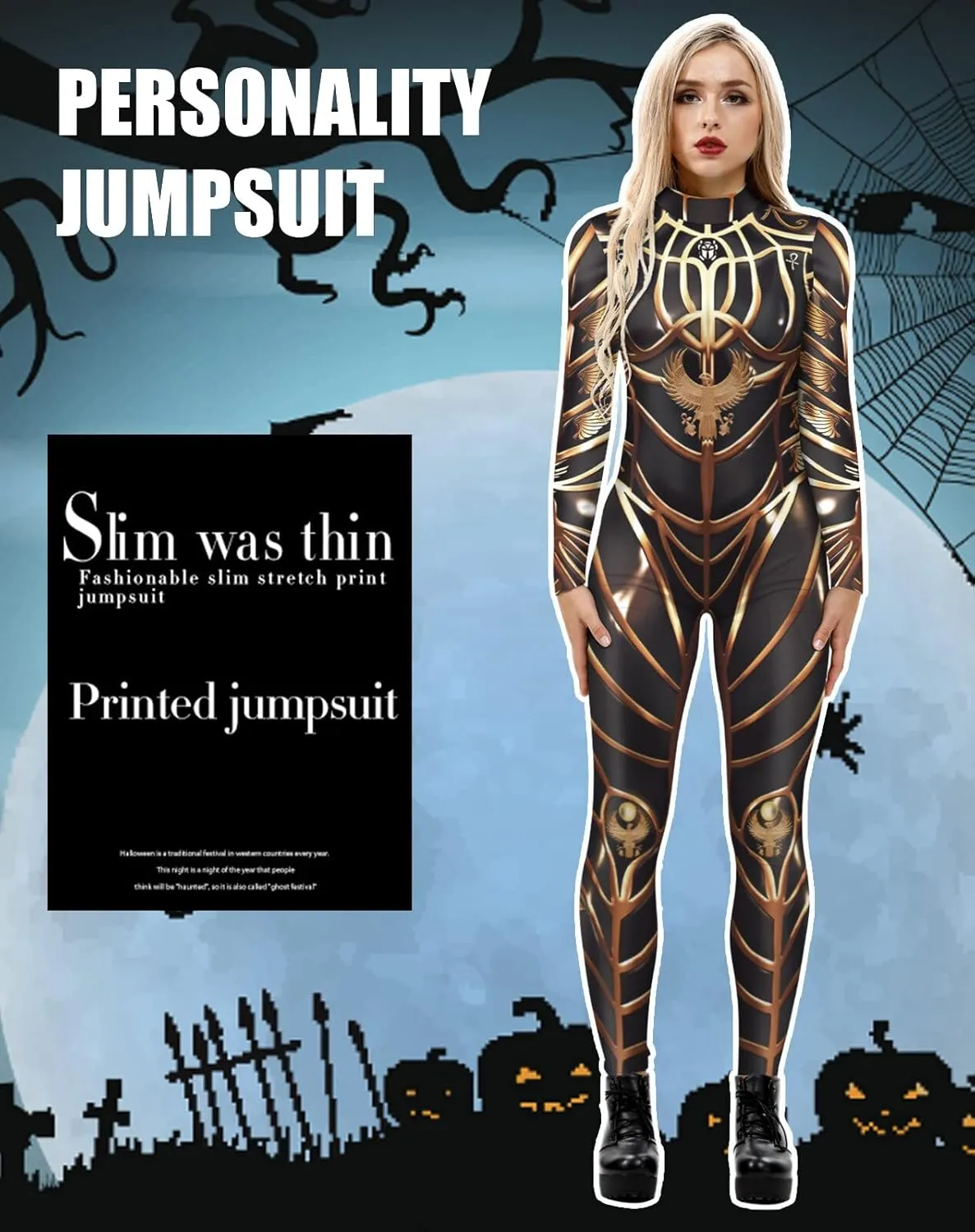 Panegy Women Men Skeleton Jumpsuit Adult Onesie 3D Skull Halloween Costume Romper Full Bodysuit Stretch Fit