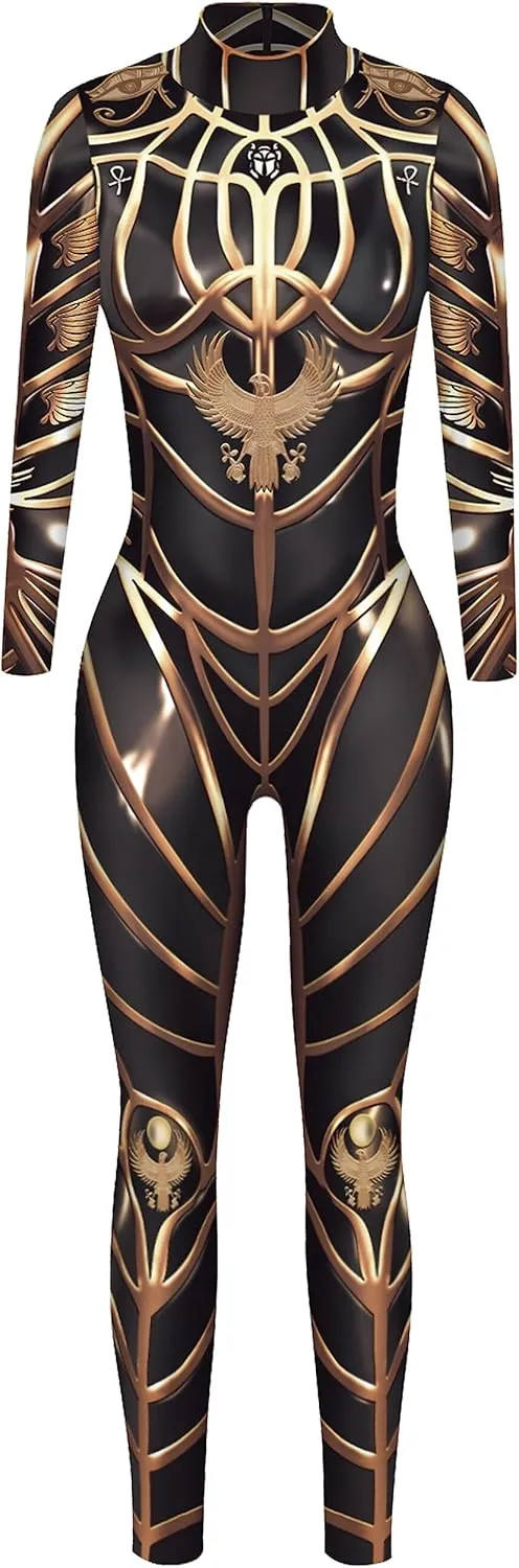 Panegy Women Men Skeleton Jumpsuit Adult Onesie 3D Skull Halloween Costume Romper Full Bodysuit Stretch Fit