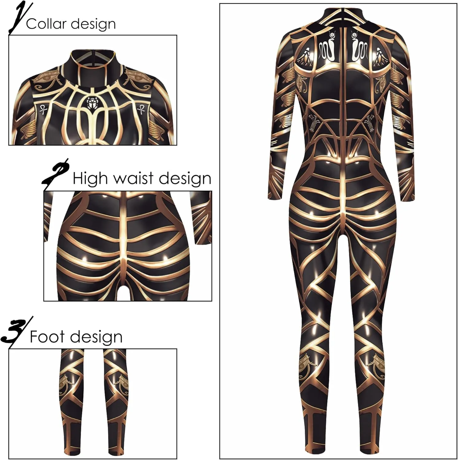 Panegy Women Men Skeleton Jumpsuit Adult Onesie 3D Skull Halloween Costume Romper Full Bodysuit Stretch Fit