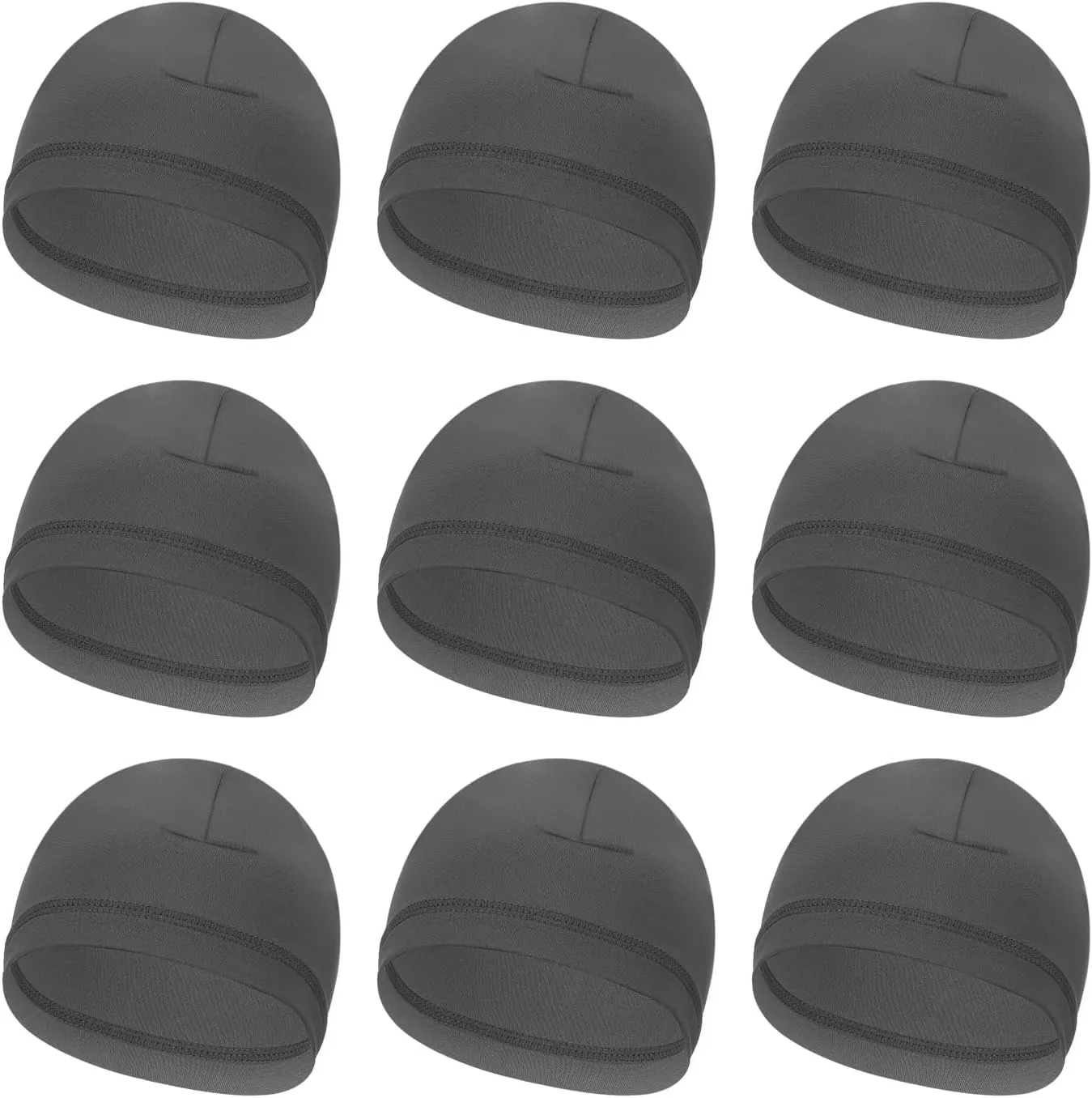 PATIKIL Helmet Liner Skull Cap for Men, 9 Pack Sweat Wicking Hats Stretchy Under Helmets Caps for Running Bicycle Motorcycle Cycling, Dark Gray