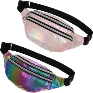 Pcs Shiny Fanny Packs Zipper Design Decorative Belt Bags for Women Portable Waist Purses for Travel
