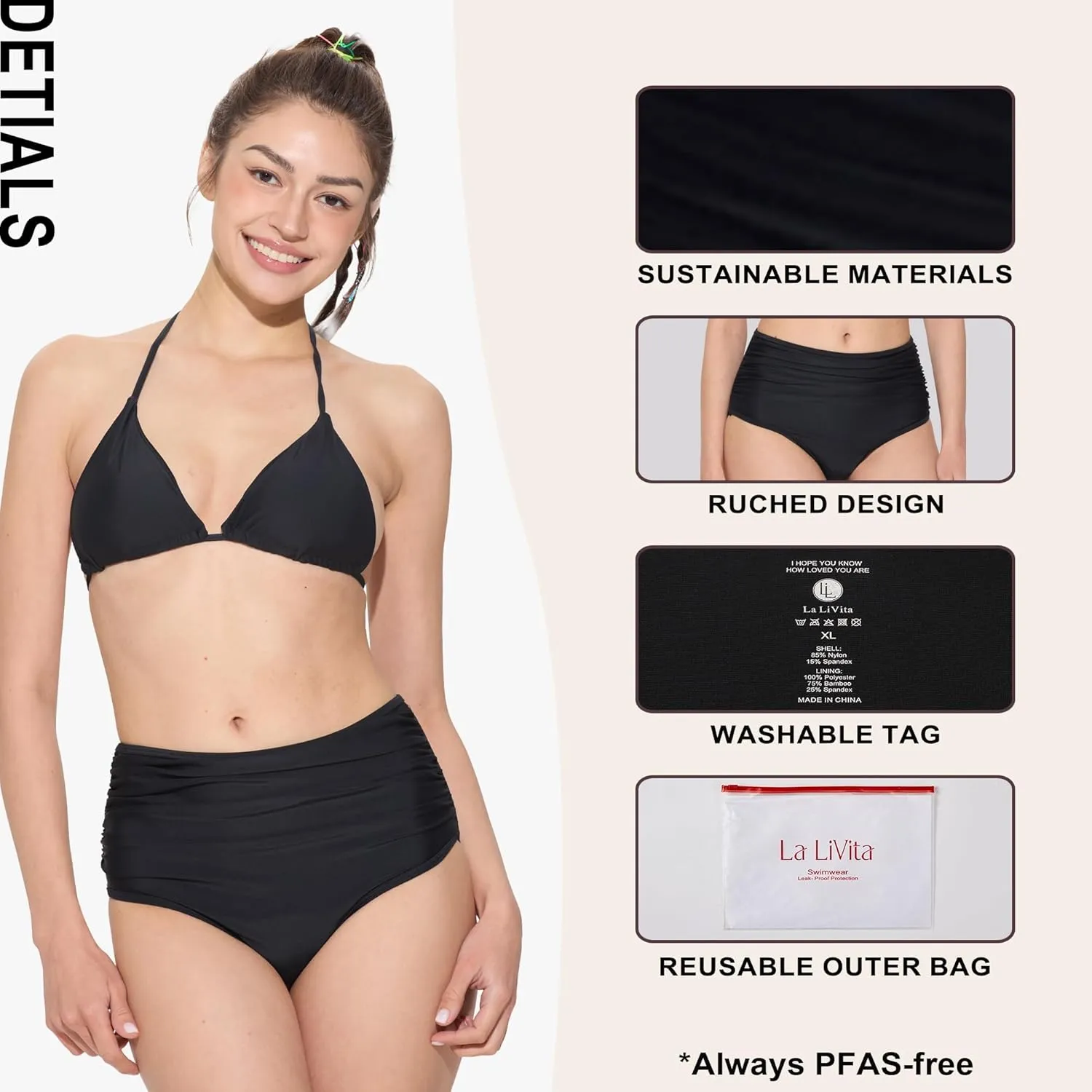 Period Swimwear High-Waisted Briefs Tummy Control Ultra-Thin Quick-Dry Beach & Board Swim Bottoms for Teens