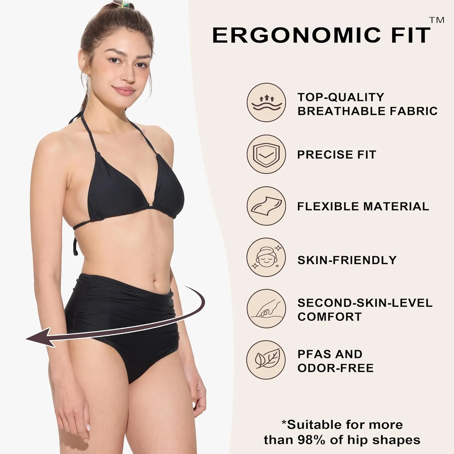 Period Swimwear High-Waisted Briefs Tummy Control Ultra-Thin Quick-Dry Beach & Board Swim Bottoms for Teens
