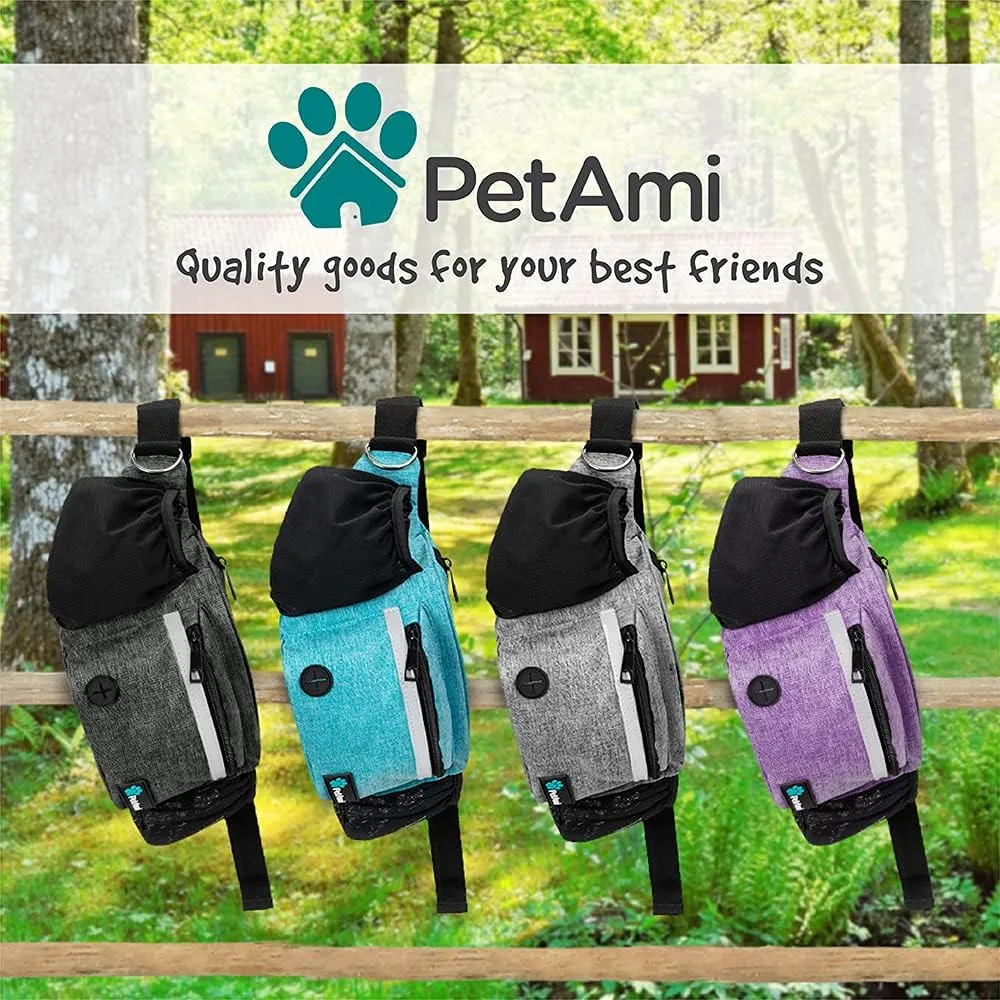 PetAmi Dog Fanny Pack, Treat Pouch for Dog Walking, Training, Built in Poop Bag Dispenser, Water Bottle Holder, Collapsible Bowl, Pet Treat Waist Belt for Hiking, Running, Kibbles (Turquoise)