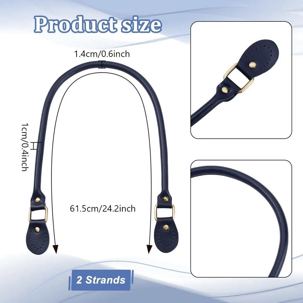 PH PandaHall 2pcs Leather Purse Handles 24.2” Sew on Bag Handles Handbags Shoulder Bag Strap Replacement with Alloy Clasps for Purses Tote Bag Handbag Making Repairing Supplies, Marine Blue