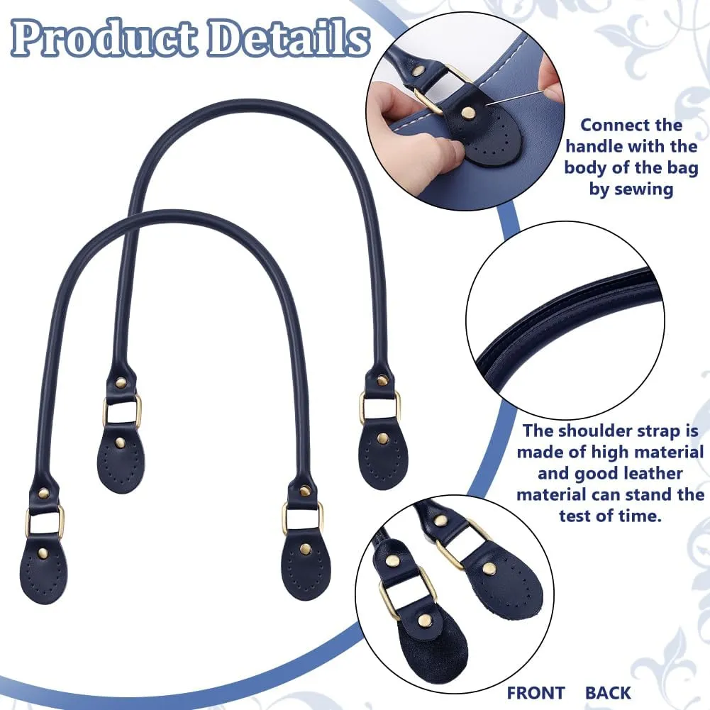 PH PandaHall 2pcs Leather Purse Handles 24.2” Sew on Bag Handles Handbags Shoulder Bag Strap Replacement with Alloy Clasps for Purses Tote Bag Handbag Making Repairing Supplies, Marine Blue