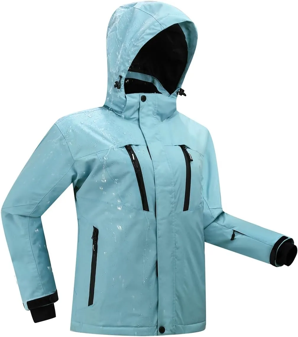 PHIBEE Women's Waterproof Warm Ski Jacket Winter Windproof Snow Coat Hooded Rain Jacket