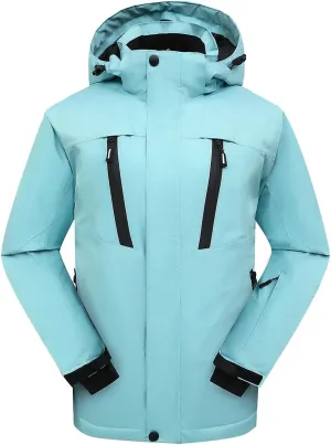 PHIBEE Women's Waterproof Warm Ski Jacket Winter Windproof Snow Coat Hooded Rain Jacket