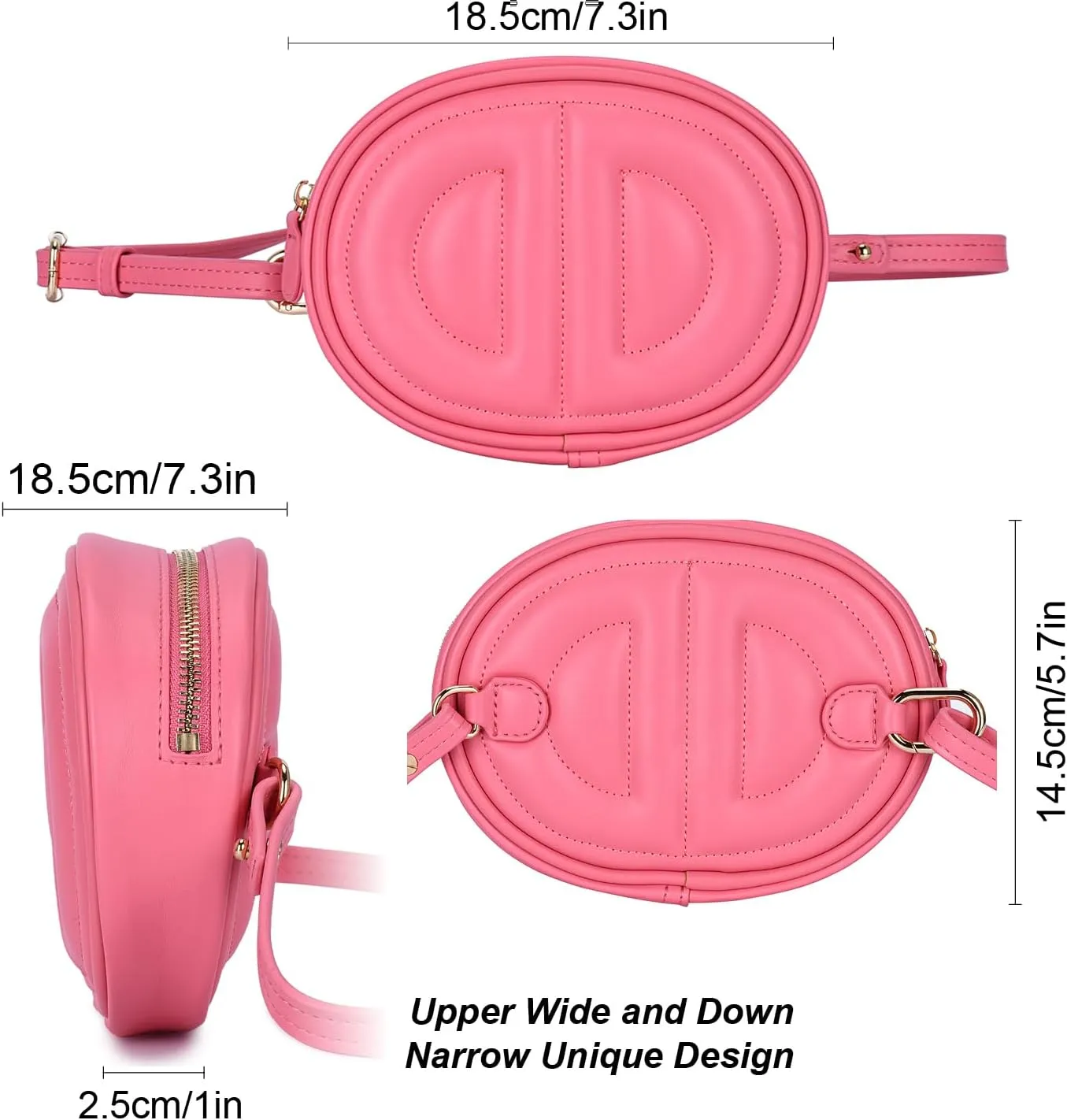 Pink H bag, Leather fanny pack for women,Fashion hot pink crossbody, Popular exquisite waterproof fanny bag for women.