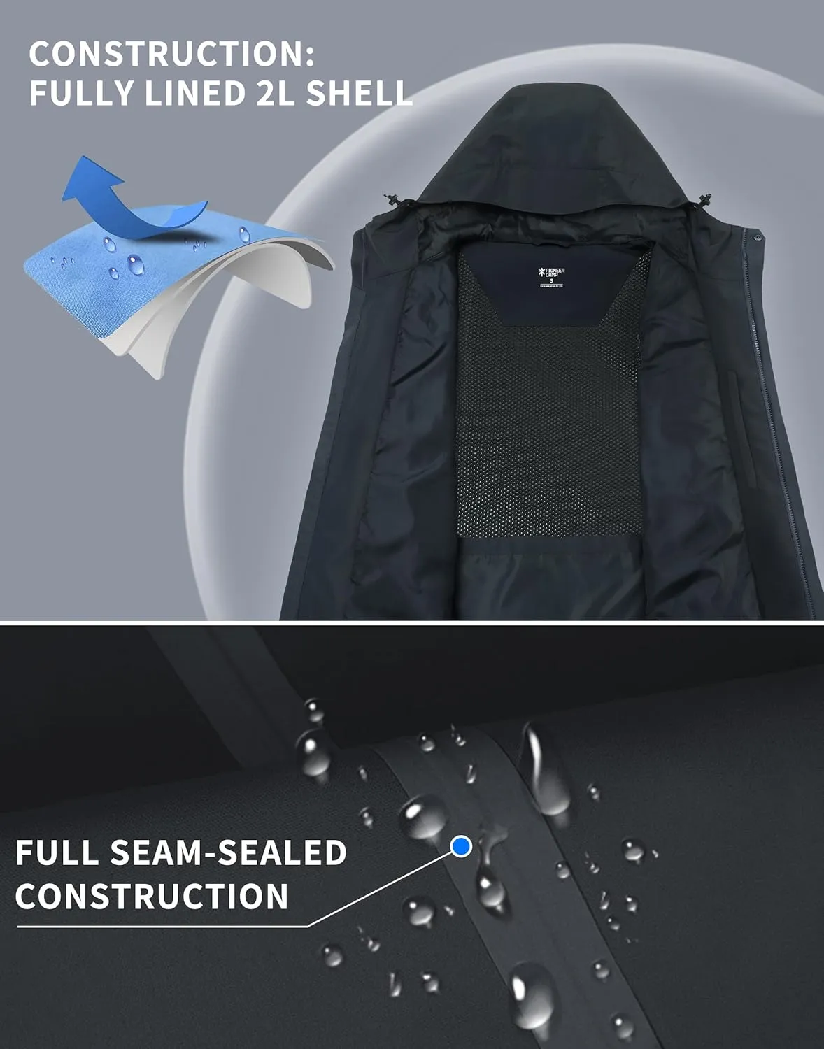 Pioneer Camp Mens Rain Jacket Waterproof Shell Jacket Hooded Lightweight Rain Coat for Outdoor Hiking 4 Pockets Windbreaker
