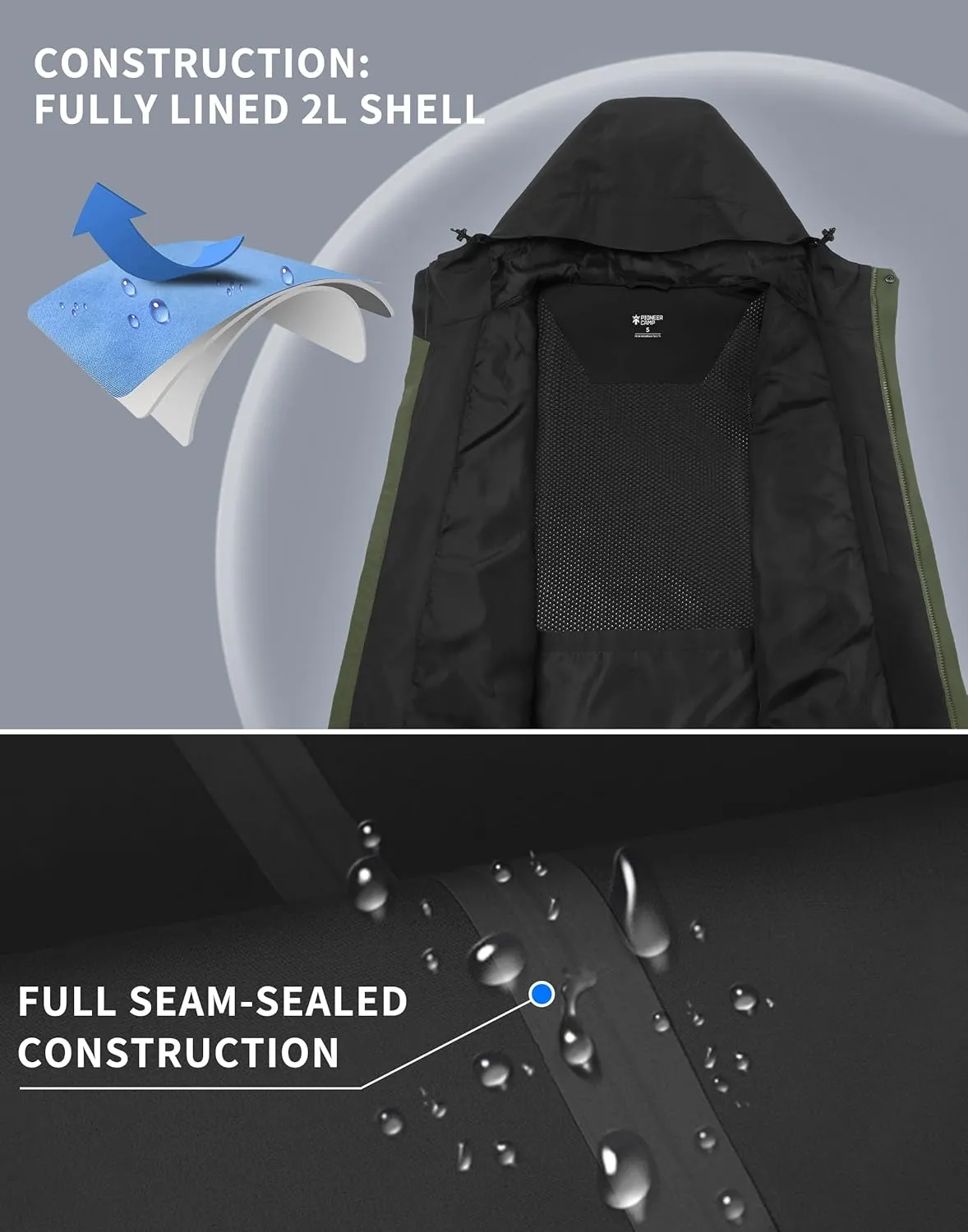 Pioneer Camp Mens Rain Jacket Waterproof Shell Jacket Hooded Lightweight Rain Coat for Outdoor Hiking 4 Pockets Windbreaker