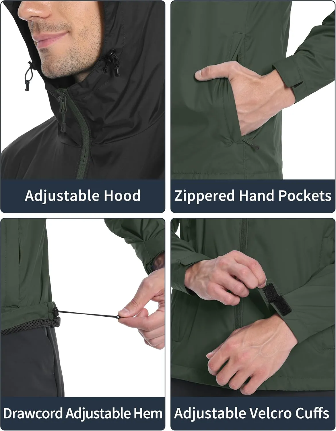 Pioneer Camp Men's Rain Jacket Waterproof with Hood Lightweight Packable Raincoat Rain Shell for Outdoor Hiking Travel