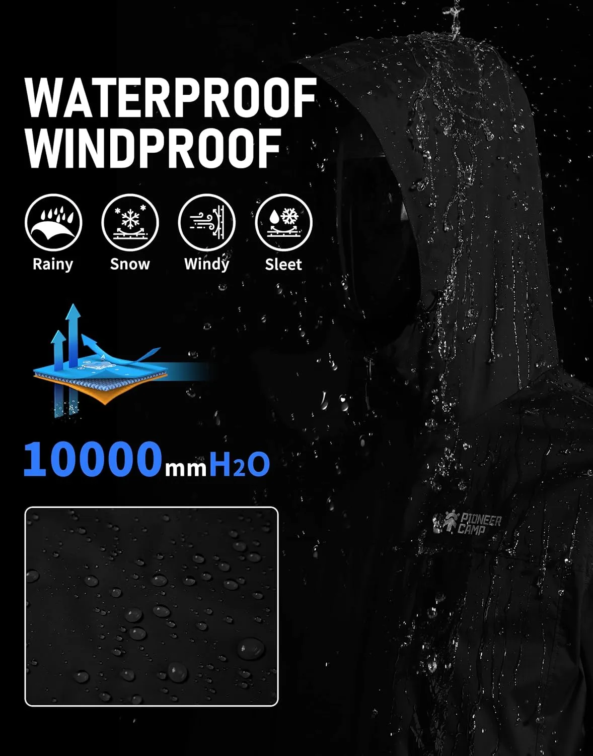 Pioneer Camp Men's Rain Jacket Waterproof with Hood Lightweight Packable Raincoat Rain Shell for Outdoor Hiking Travel