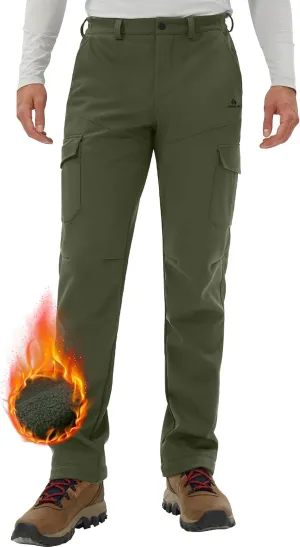 Pioneer Camp Men's Waterproof Cargo Hiking Pants Fleece Lined Outdoor Softshell Snow Ski Insulated Winter Pants for Work Green, XXL
