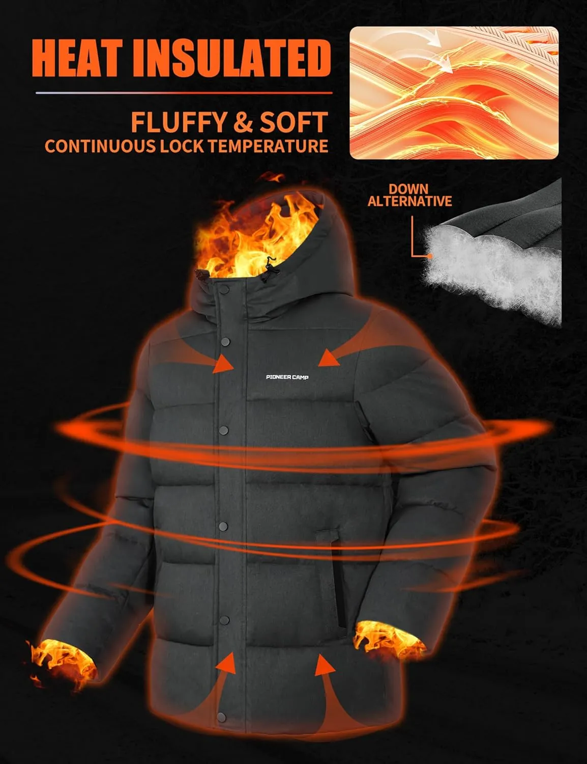 Pioneer Camp Mens Winter Coat Warm Winter Puffer Jacket Waterproof Thicken Insulated Windproof Hooded Down Quilted Coat