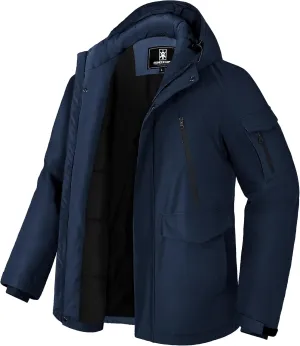 Pioneer Camp Men's Winter Coat Waterproof Fleece Lined Warm Winter Jacket with 9 Pockets Insulated Windproof Hooded Parka